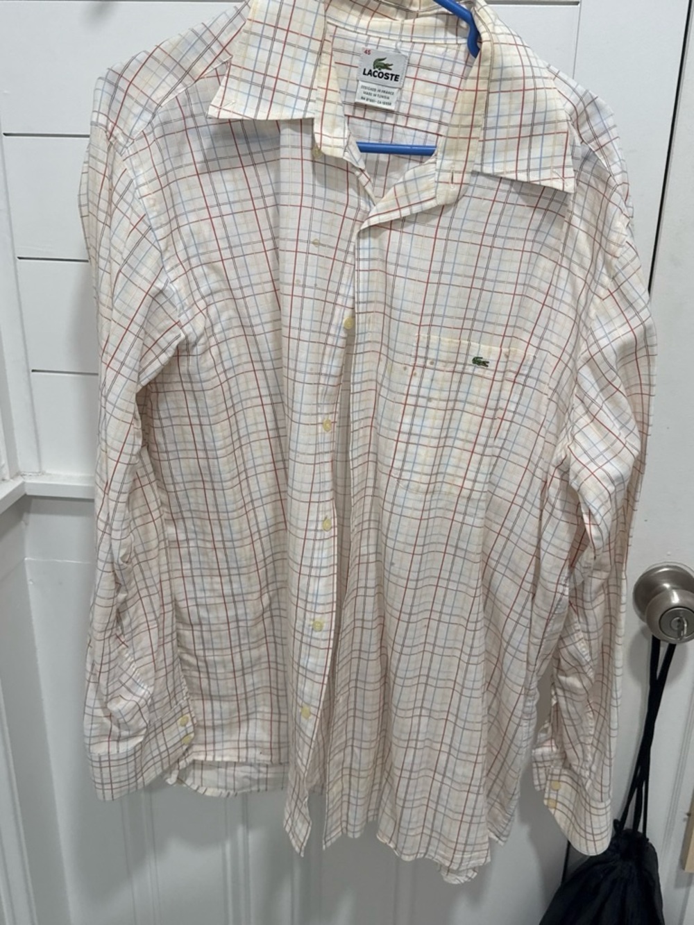 Lacoste Men's Cream Plaid Long-Sleeve Button-Up Shirt